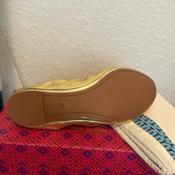 Brand New Tory Burch Eddie Ballet Soft Lamb , Gold # 10.5 - Picture 5 of 9
